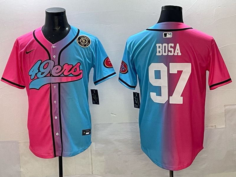 Men 2025 San Francisco 49ers #97 Bosa Pink Blue Nike Limited NFL Jersey 07